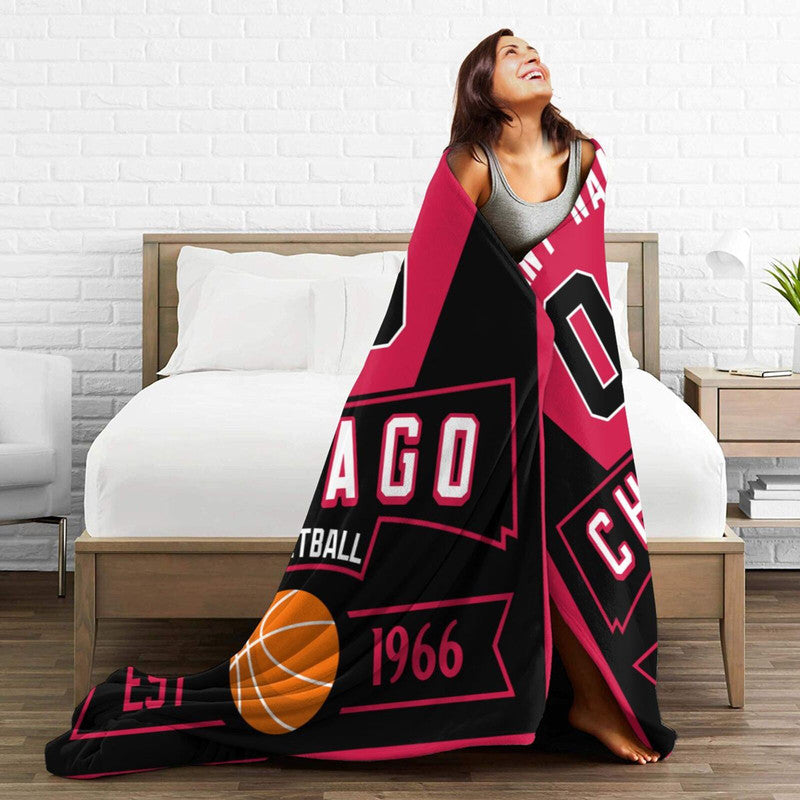 Custom Basketball Chicago  Fleece Throw Blanket With Name Number for Fans Gifts