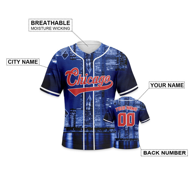 Custom 3D Night View Royal Red-White Authentic Baseball Silhouette Jersey