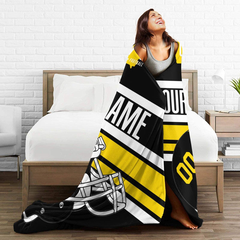 Custom Football Iowa Fleece Throw Blanket With Name Number for Fans Gifts