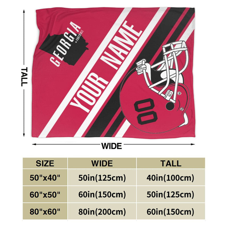 Custom Football Georgia Fleece Throw Blanket With Name Number for Fans Gifts