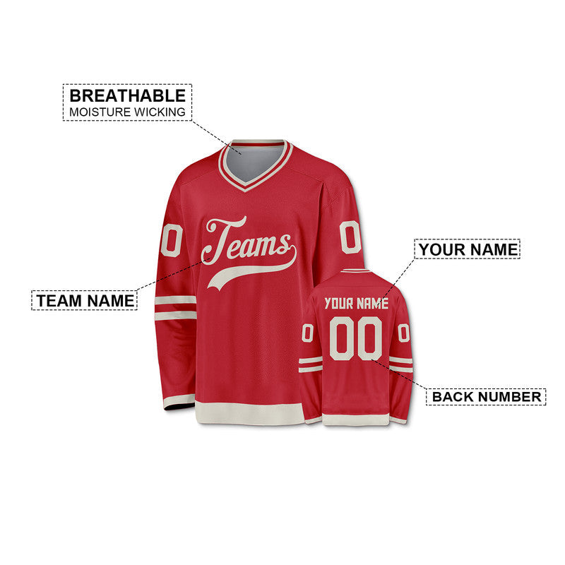 Custom Red Beige Authentic Hockey Jersey