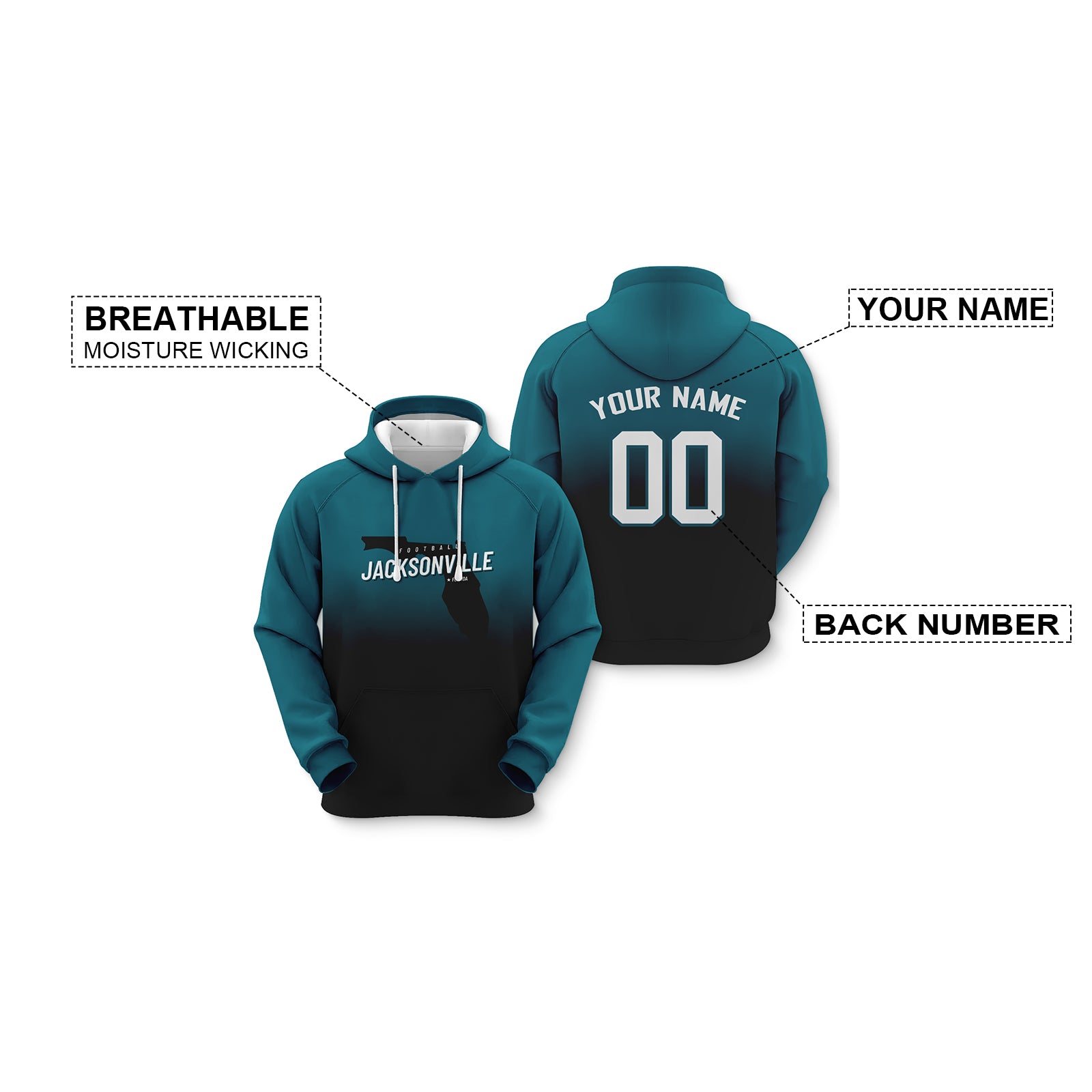 Custom Sports Pullover Sweatshirt City Jacksonville Map Split Fashion Football Hoodie