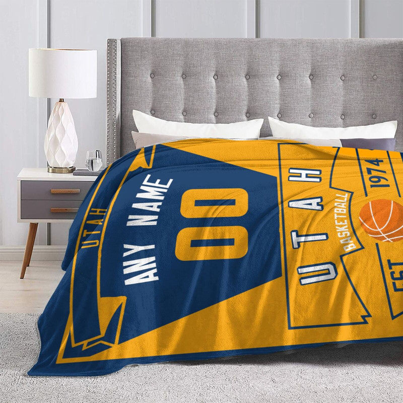 Custom Basketball Utah  Fleece Throw Blanket With Name Number for Fans Gifts