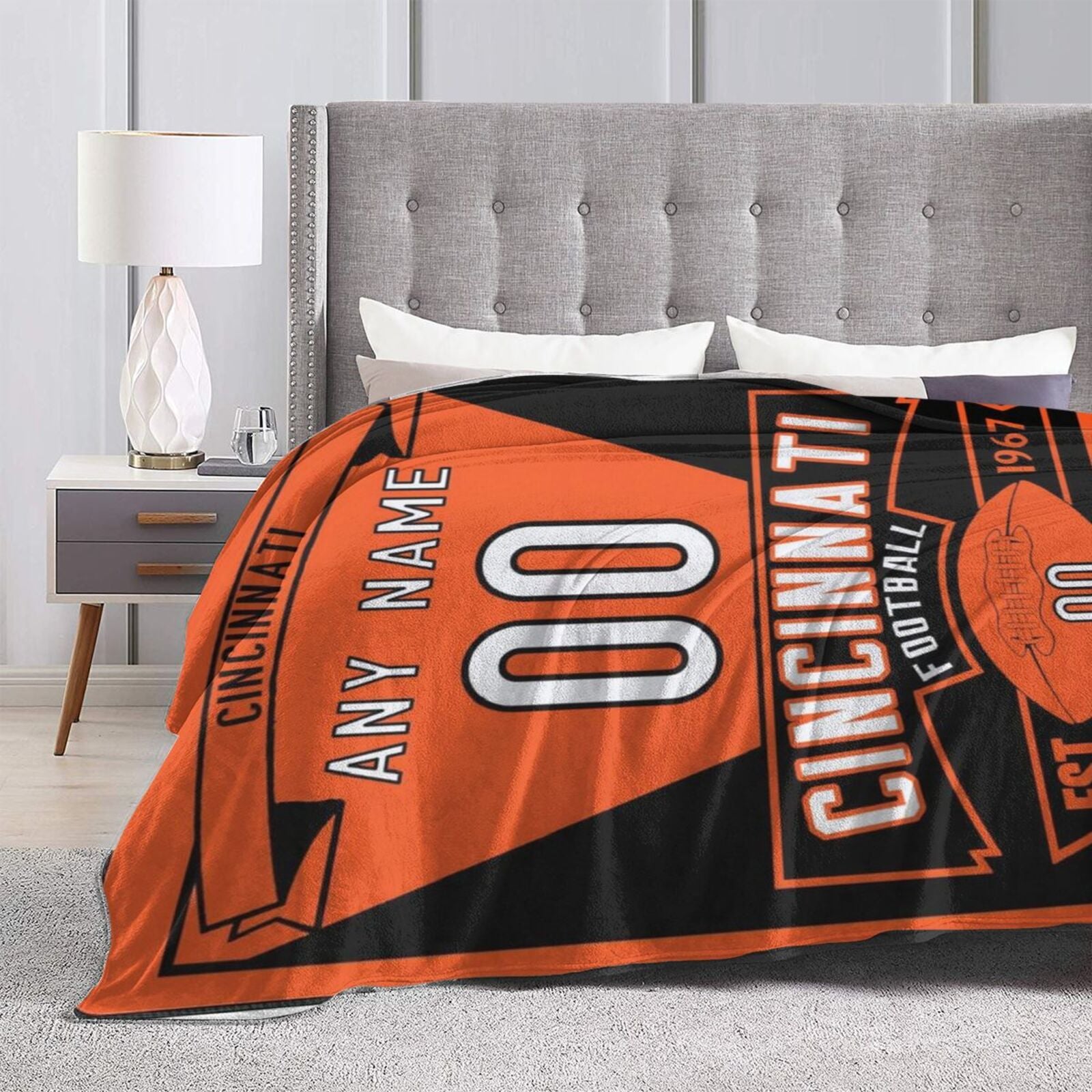 Custom Football Cincinnati City Fleece Throw Blanket With Name Number for Fans Gifts