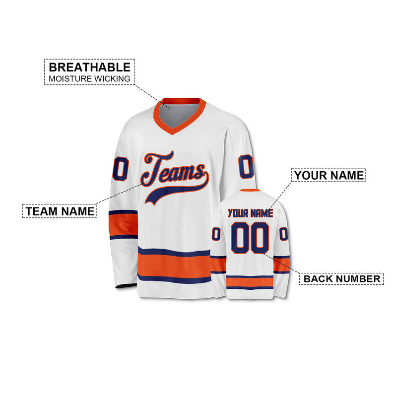 Custom White Royal-Orange Authentic Hockey Jersey