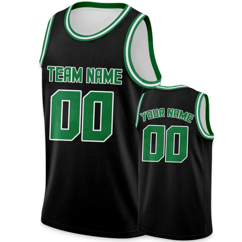 Custom Black Green Round Neck Rib-Knit Basketball Jersey