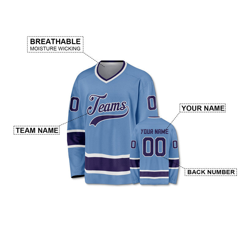 Custom Light Blue Navy-White Authentic Hockey Jersey