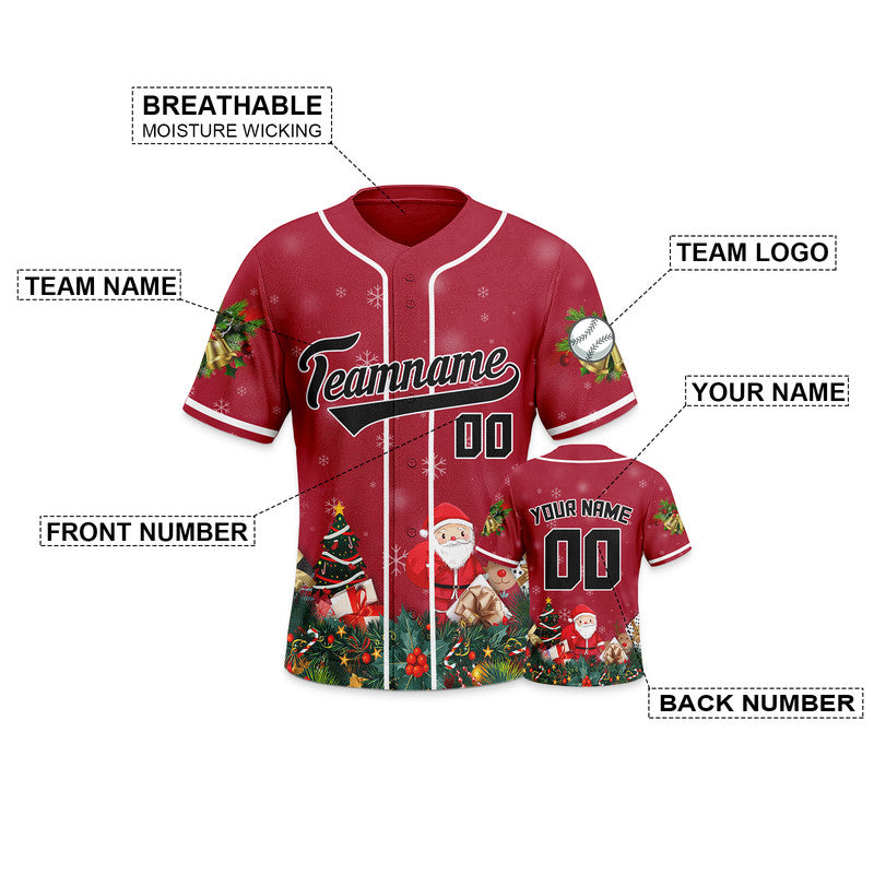Christmas Day Custom Red Black-White Santa Claus Authentic Baseball Jersey