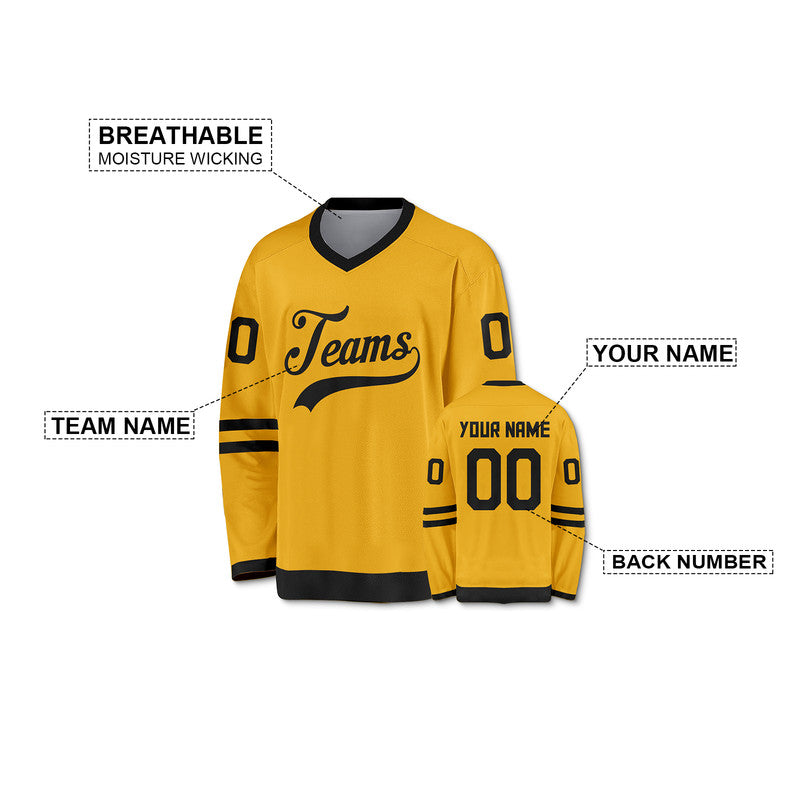 Custom Gold Black Authentic Hockey Jersey