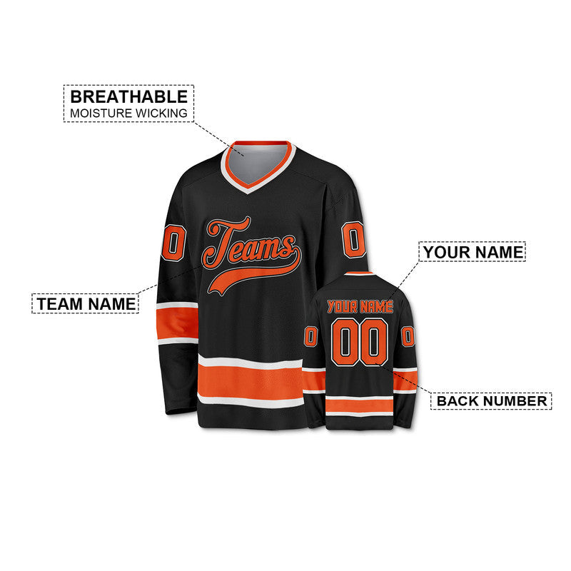 Custom Black Orange-White Authentic Hockey Jersey