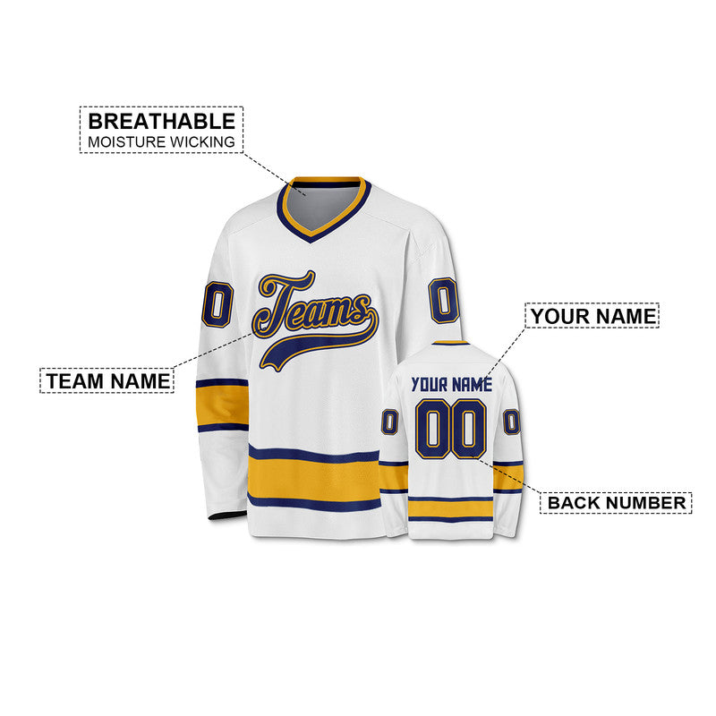 Custom White Royal-Gold Authentic Hockey Jersey1
