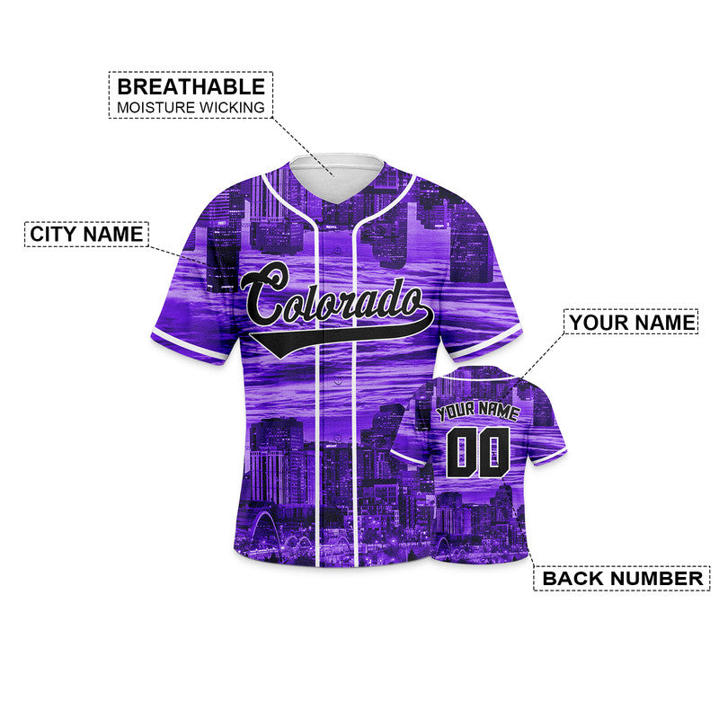 Custom 3D Night View Purple Black-White Authentic Baseball Silhouette Jersey