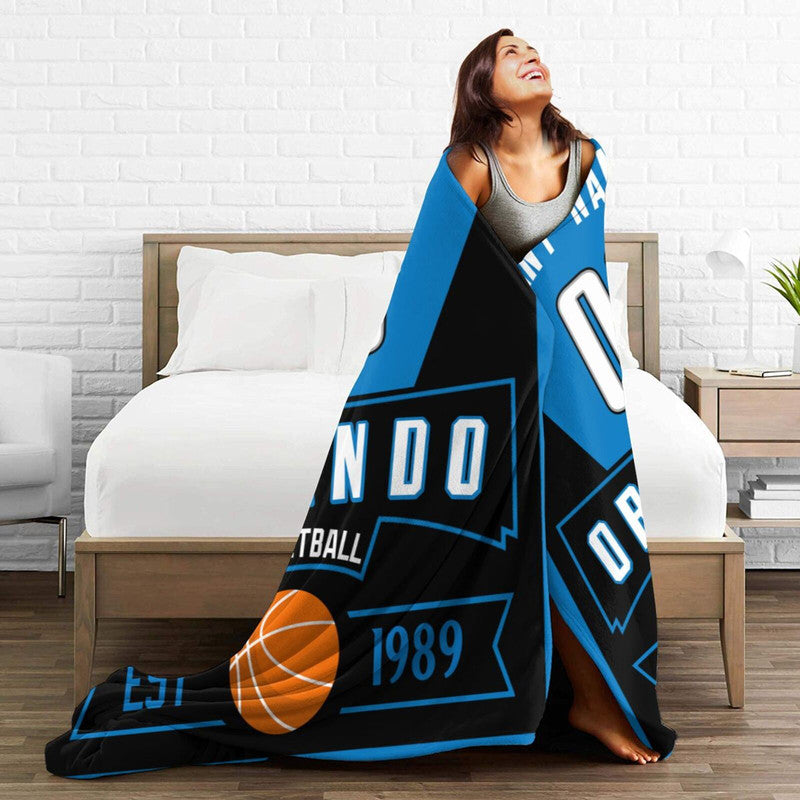 Custom Basketball Orlando Fleece Throw Blanket With Name Number for Fans Gifts