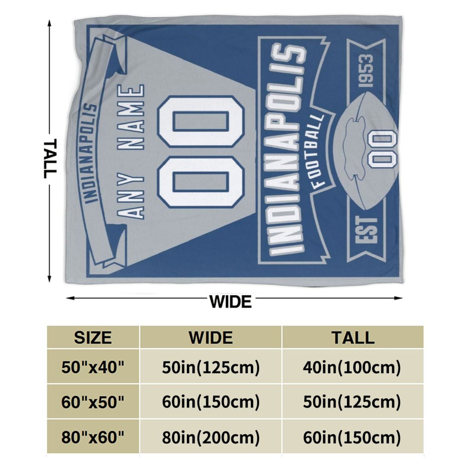 Custom Football City Indianapolis Fleece Throw Blanket With Name Number for Fans Gifts