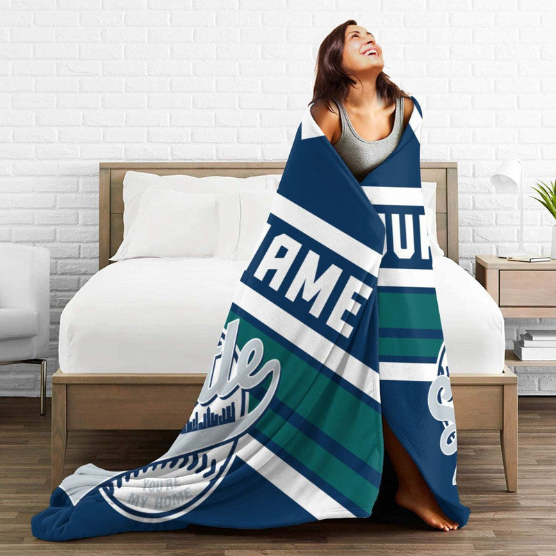 Custom Baseball Seattle  Fleece Throw Blanket With Name Number for Fans Gifts