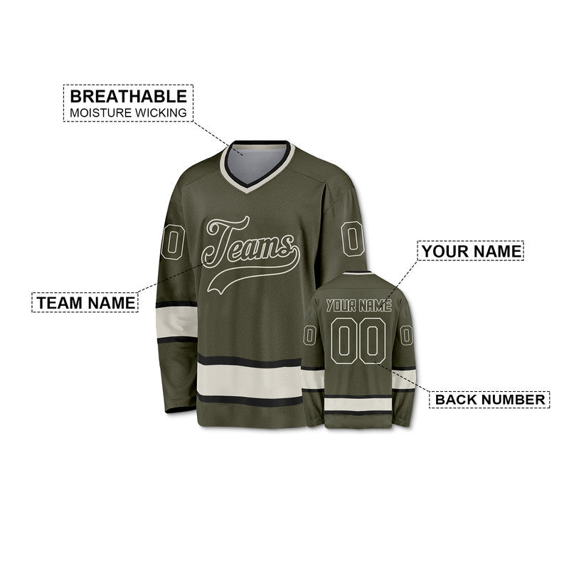 Custom Olive Beige-Black Authentic Hockey Jersey