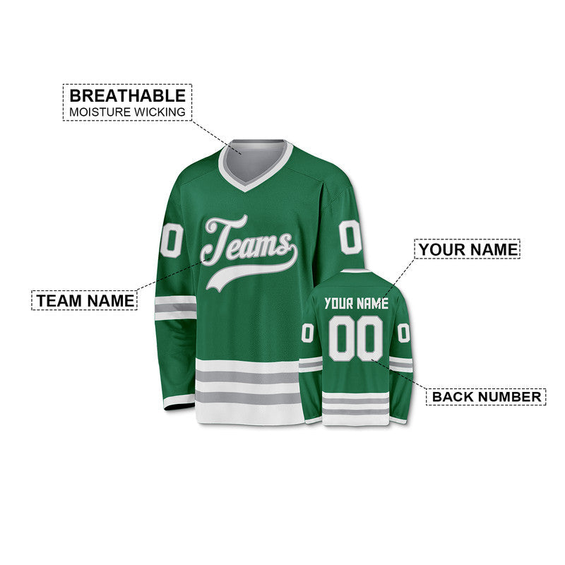 Custom Kelly Green White-Gray Authentic Hockey Jersey
