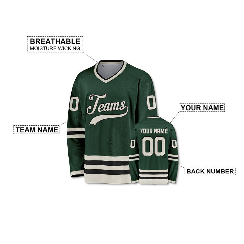 Custom Green Beige-Black Authentic Hockey Jersey