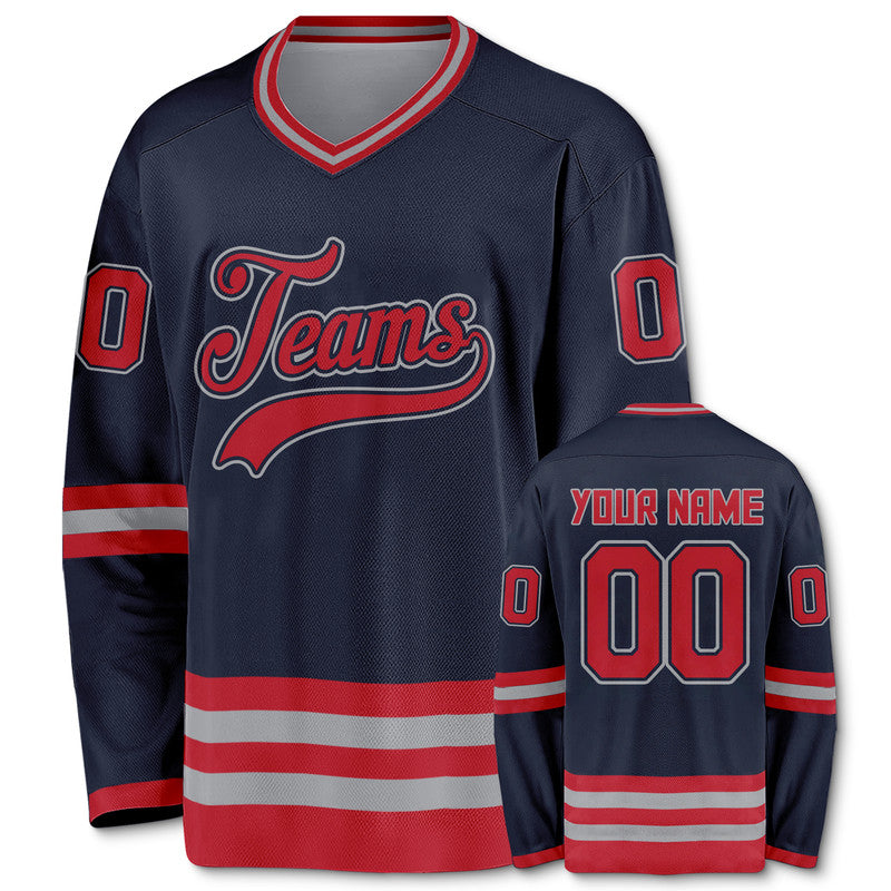 Custom Navy Red-Gray Authentic Hockey Jersey