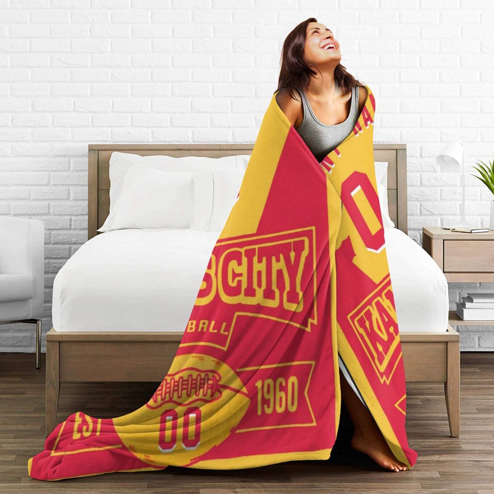 Custom Football Kansas City Fleece Throw Blanket With Name Number for Fans Gifts