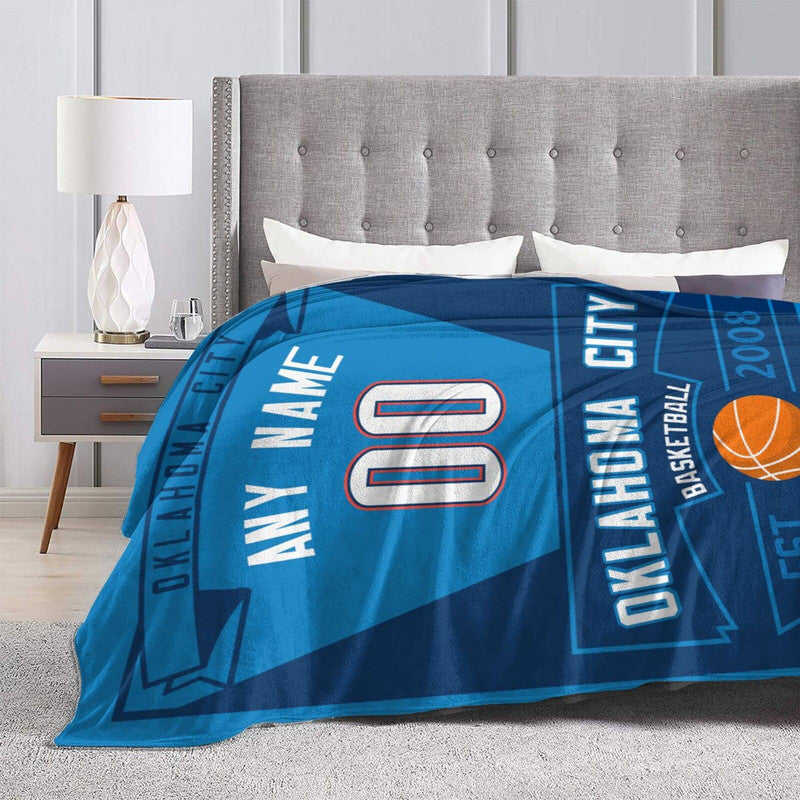 Custom Basketball Oklahoma City Fleece Throw Blanket With Name Number for Fans Gifts
