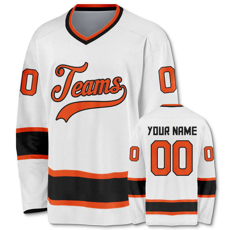 Custom White Orange-Black Authentic Hockey Jersey