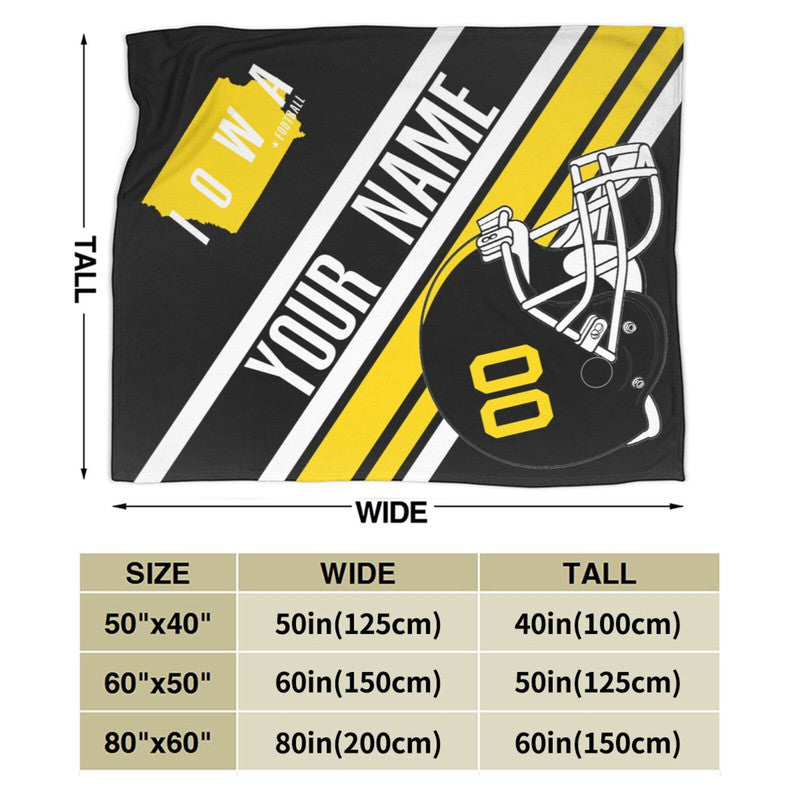 Custom Football Iowa Fleece Throw Blanket With Name Number for Fans Gifts