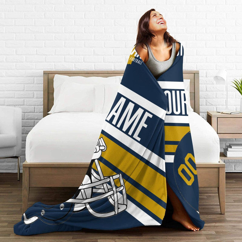 Custom Football Notre Dame Fleece Throw Blanket With Name Number for Fans Gifts