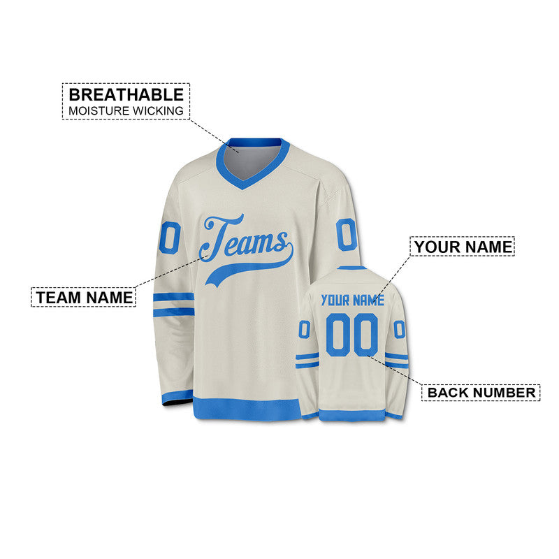 Custom Cream Light Blue Authentic Hockey Jersey