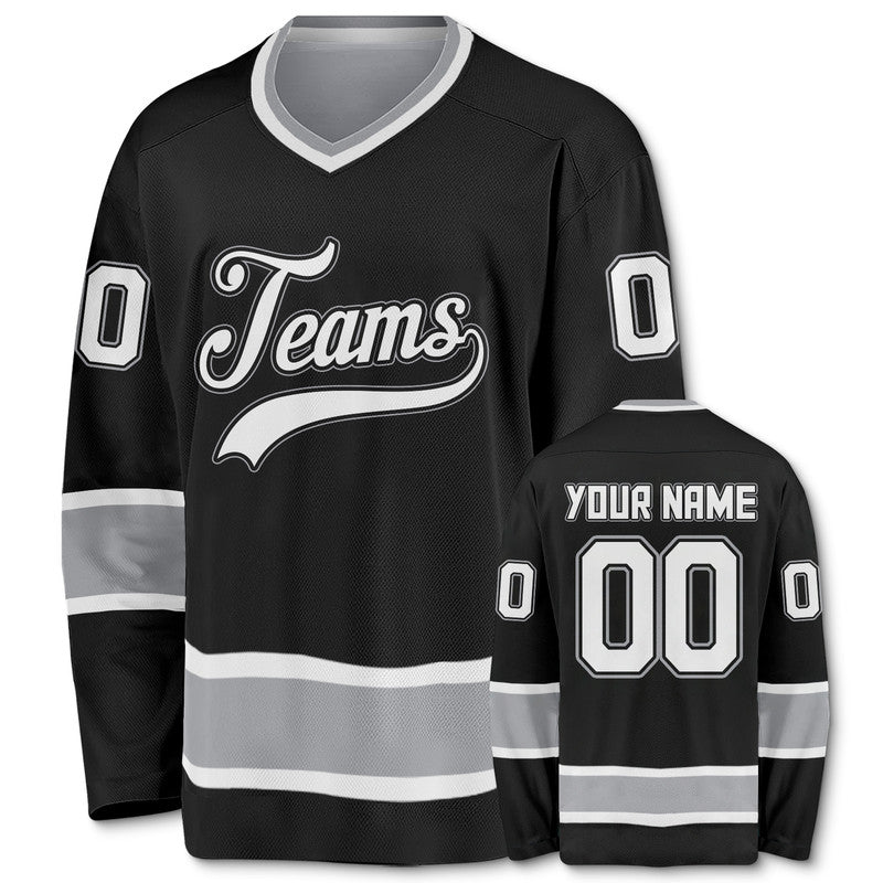 Custom Black White-Gray Authentic Hockey Jersey