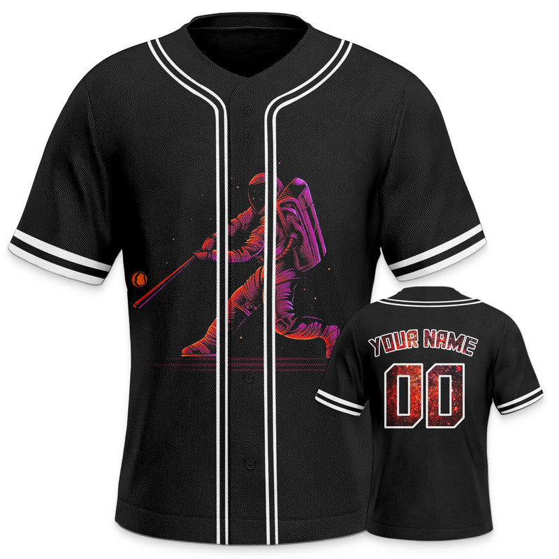 Custom Black Pink-White 3D Pattern Design Space Authentic Baseball Jersey