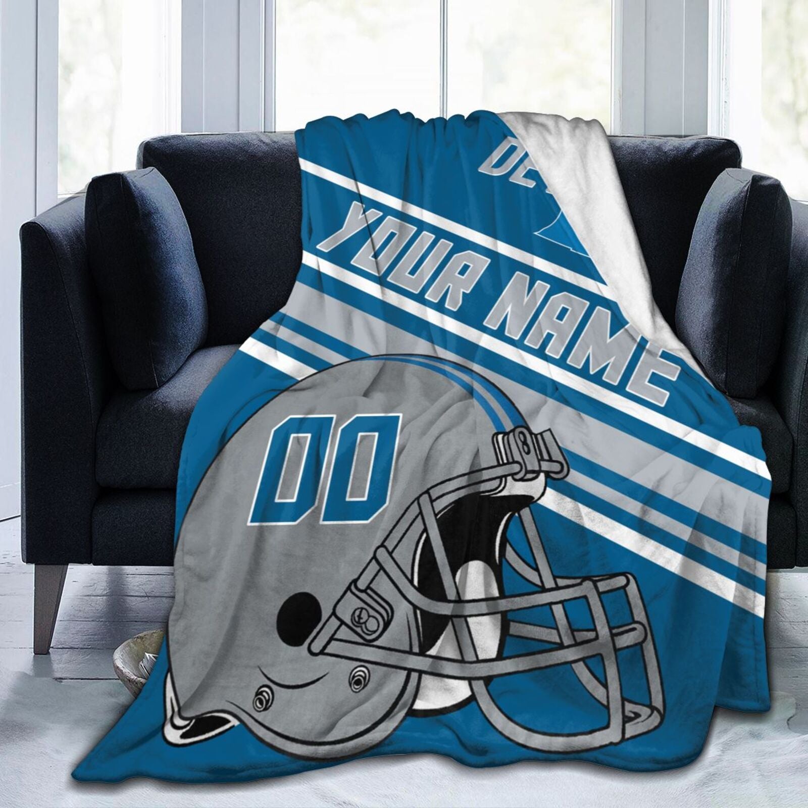 Custom Football City Map Detroit Fleece Throw Blanket Name Number for Fans Gifts