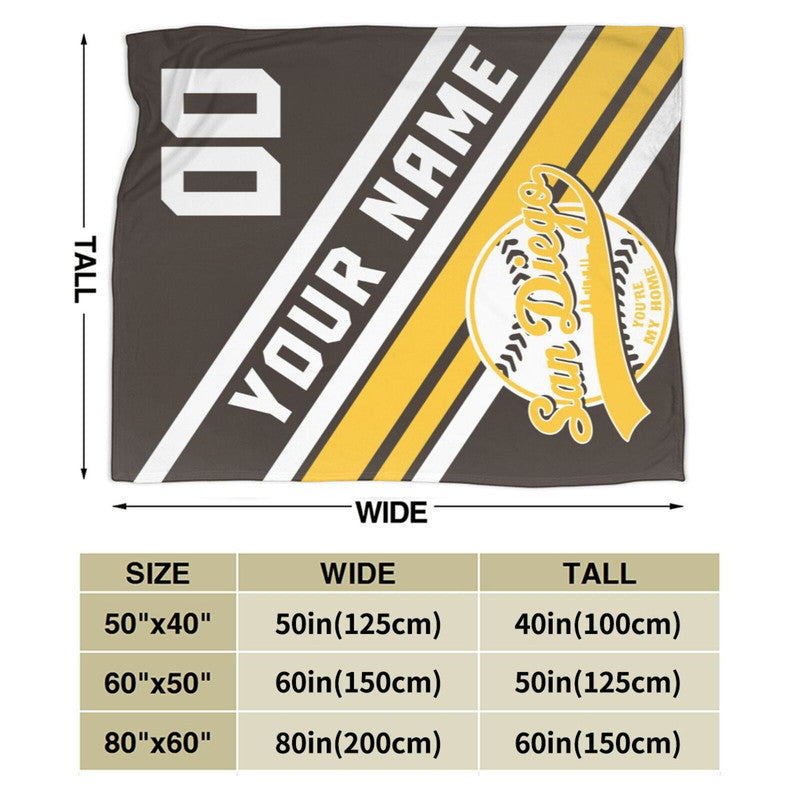 Custom Baseball San Diego Fleece Throw Blanket With Name Number for Fans Gifts