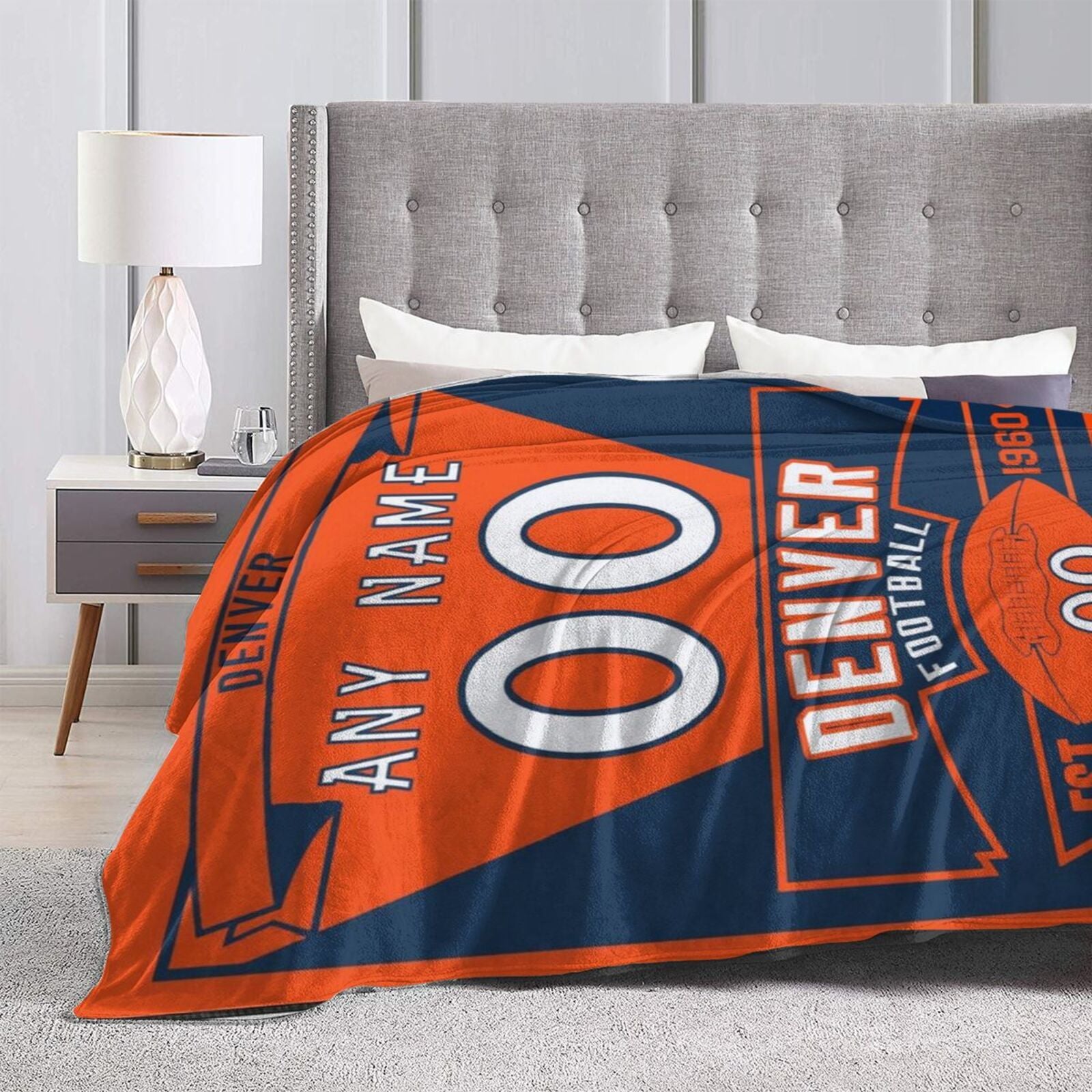 Custom Football City Denver Fleece Throw Blanket With Name Number for Fans Gifts
