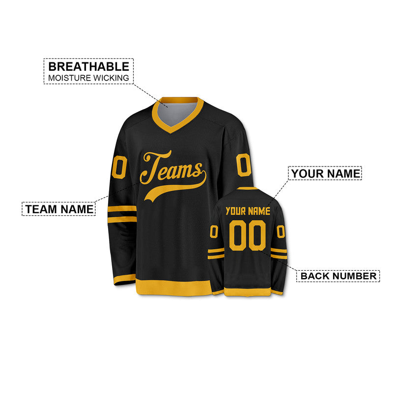 Custom Black Old Gold Authentic Hockey Jersey