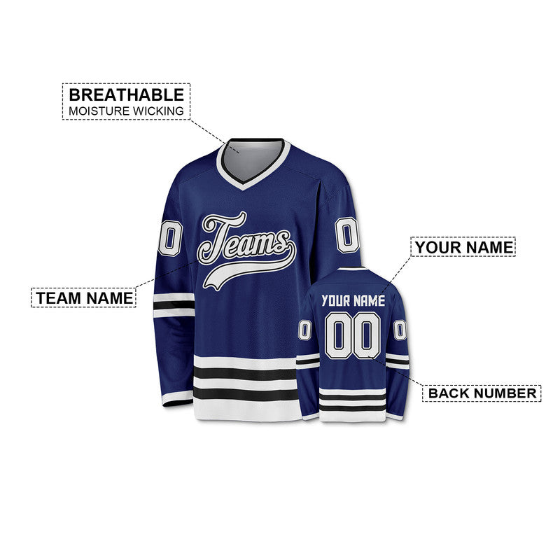 Custom Royal White-Black Authentic Hockey Jersey