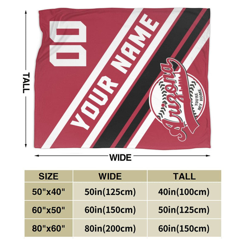 Custom Baseball Arizona Fleece Throw Blanket With Name Number for Fans Gifts