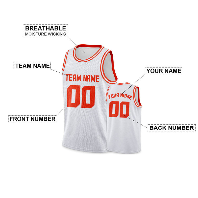 Custom White Orange Round Neck Rib-Knit Basketball Jersey