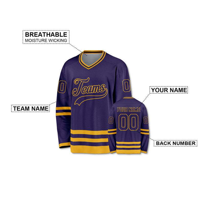 Custom Purple Black-Gold Authentic Hockey Jersey