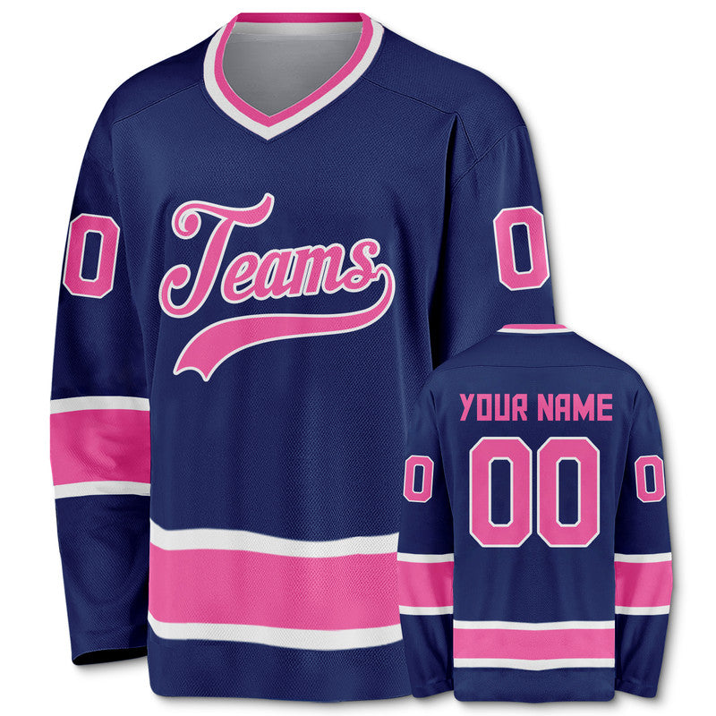 Custom Royal Pink-White Authentic Hockey Jersey