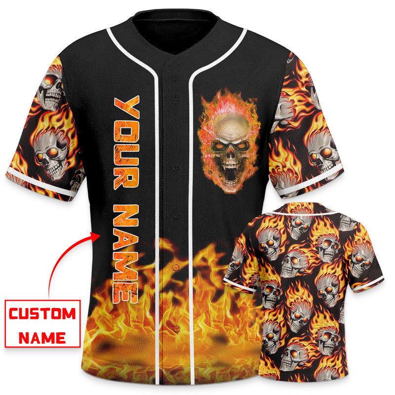 Crazy Ghost Fire Skull Custom Baseball Jersey