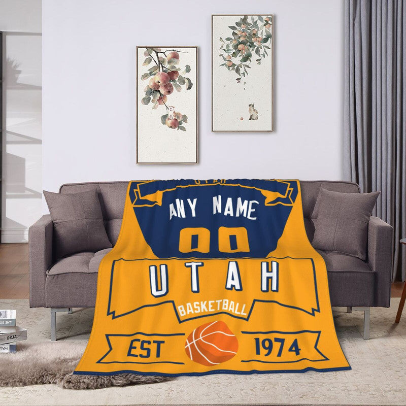 Custom Basketball Utah  Fleece Throw Blanket With Name Number for Fans Gifts