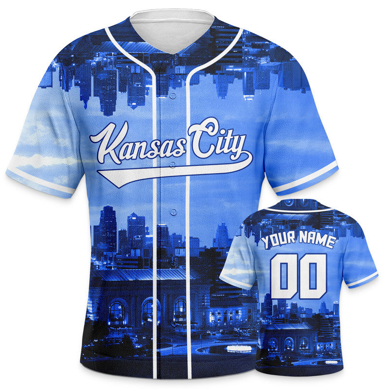 Custom 3D Night View Royal White Authentic Baseball Silhouette Jersey