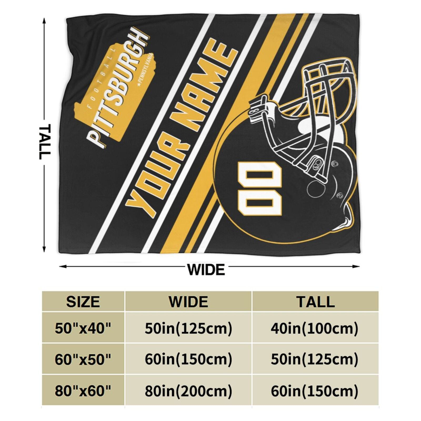 Custom Football City Map Pittsburgh Fleece Throw Blanket Name Number for Fans Gifts
