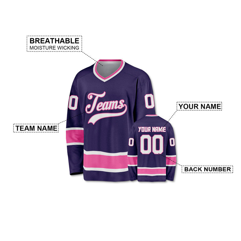 Custom Purple White-Pink Authentic Hockey Jersey