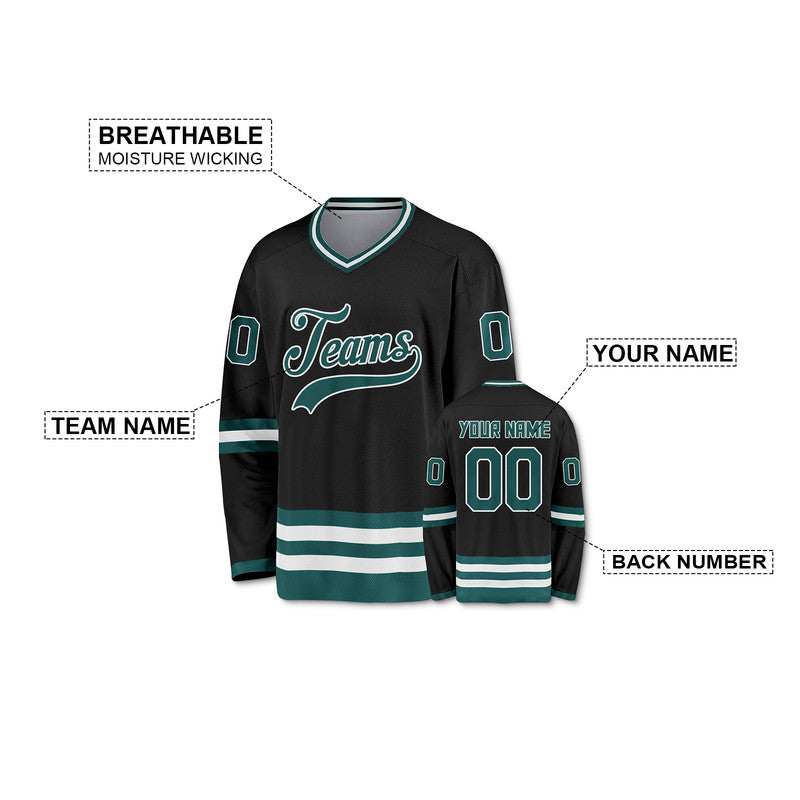 Custom Black Aqua-White Authentic Hockey Jersey