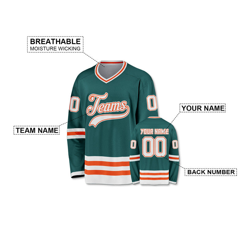Custom Aqua White-Orange Authentic Hockey Jersey