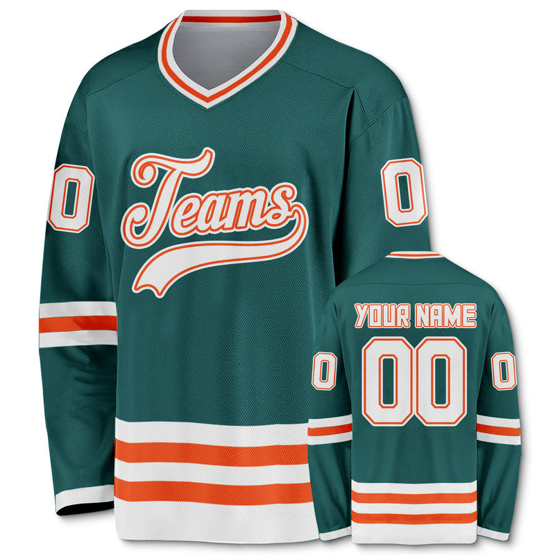 Custom Aqua White-Orange Authentic Hockey Jersey