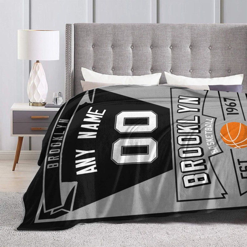 Custom Basketball Brooklyn   Fleece Throw Blanket With Name Number for Fans Gifts