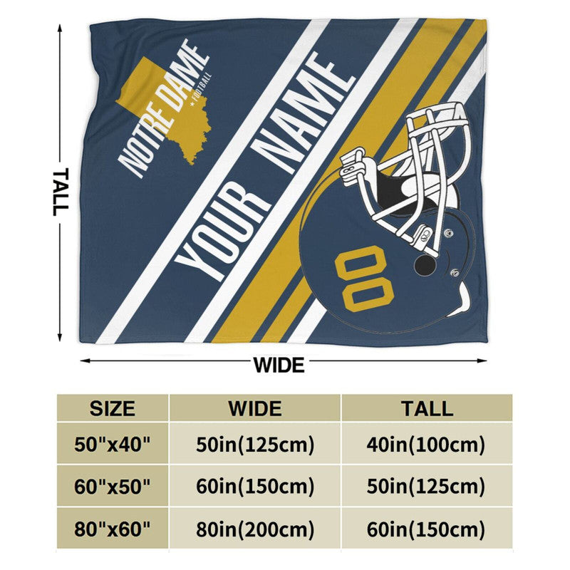 Custom Football Notre Dame Fleece Throw Blanket With Name Number for Fans Gifts
